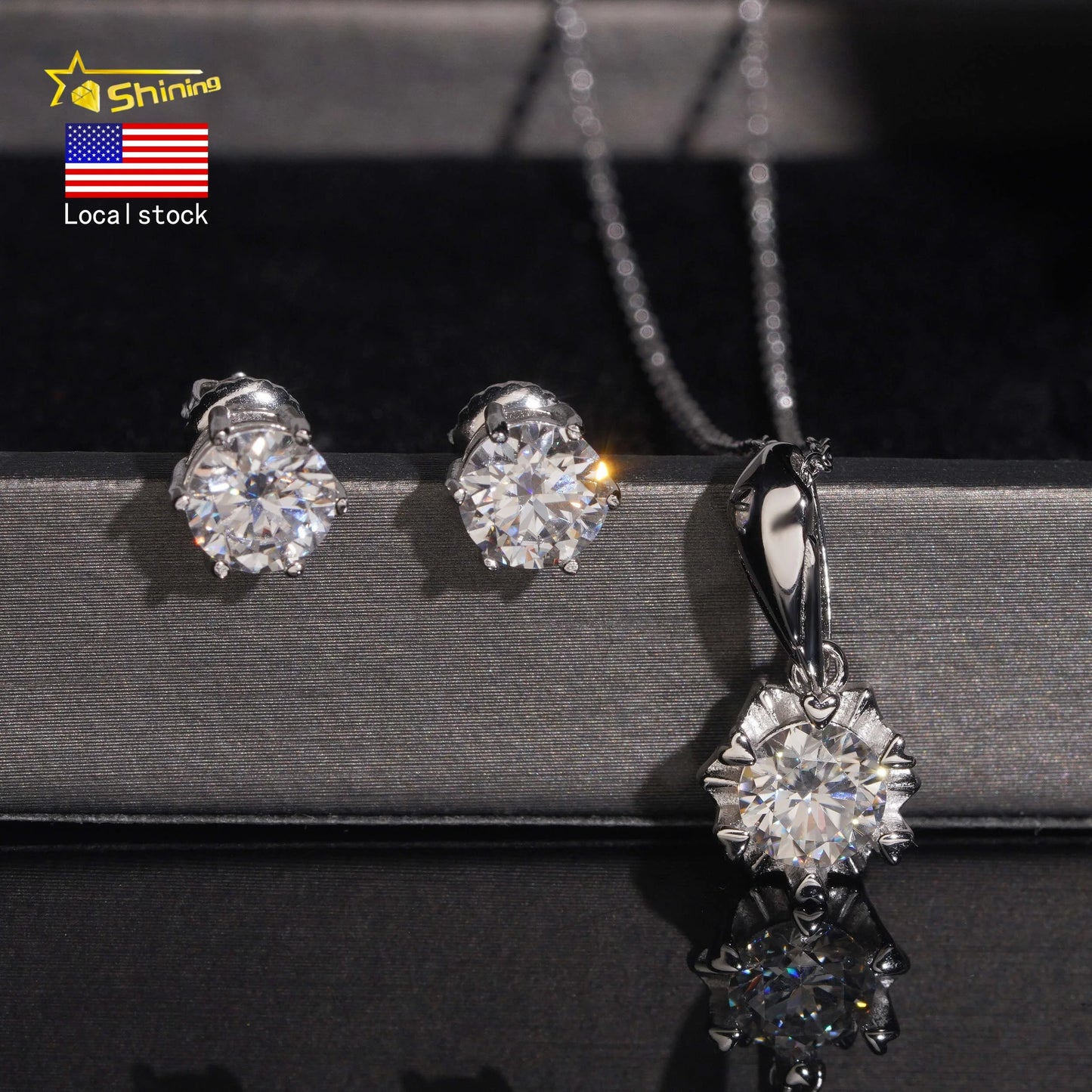 Local Stock Fast Shipping Women Fine Jewelry 925 Silver 6.5mm Moissanite Necklaces Earrings Set