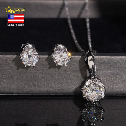 Local Stock Fast Shipping Women Fine Jewelry 925 Silver 6.5mm Moissanite Necklaces Earrings Set