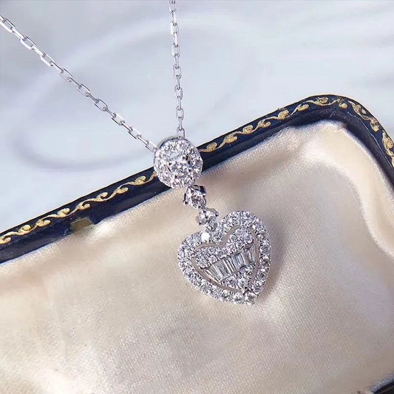 Romantic Heart Pendant Necklace for Women Sparkling Stone Wedding Jewelry