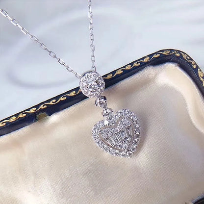 Romantic Heart Pendant Necklace for Women Sparkling Stone Wedding Jewelry