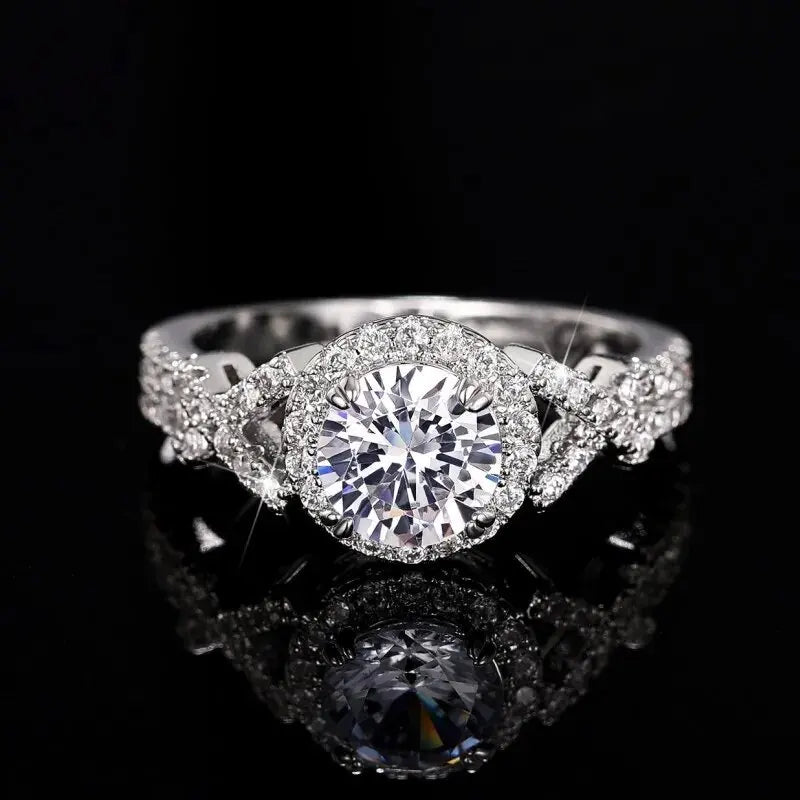 Q525 Women's White Gold Diamond Engagement Ring Round Brilliant Cut Natural G Color Halo Design