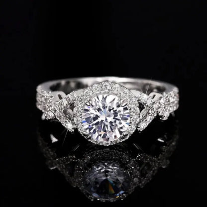 Q525 Women's White Gold Diamond Engagement Ring Round Brilliant Cut Natural G Color Halo Design