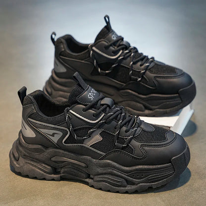 Men's Casual High-Top Sport Sneakers Microfiber Leather Upper Large Dad PU Rubber Sole Waterproof Breathable Mesh for Summer