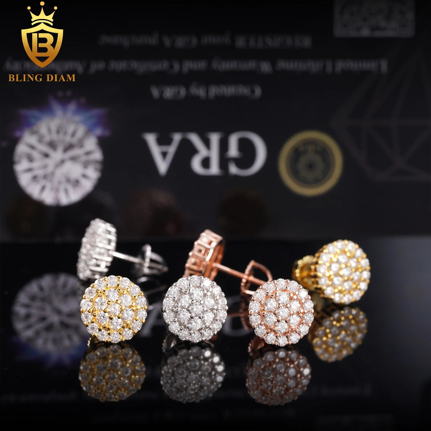 Factory Direct Fine Jewelry 925 Silver Earrings Iced Out Vvs Moissanite Earring Diamond  Stud Earring Men Women