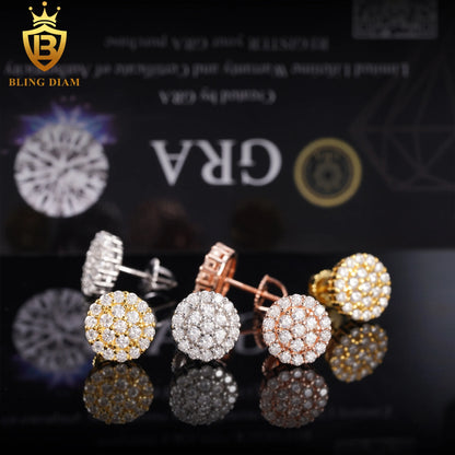 Factory Direct Fine Jewelry 925 Silver Earrings Iced Out Vvs Moissanite Earring Diamond  Stud Earring Men Women