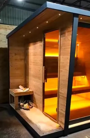 4-Person Traditional Carbonized Spruce Outdoor Dry Sauna Cabin for Garden Patio