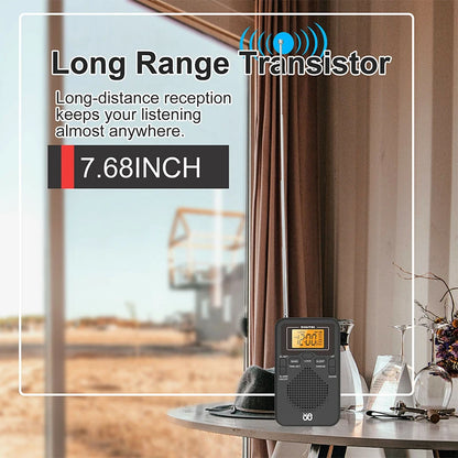 Portable Radio Mini AM FM Weather Radio Pocket Radio Player LCD Screen Digital Alarm Clock Radio Long Range Best Reception