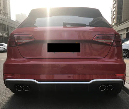 Factory A3 ABS Glossy Black Diffuser S3 Style Rear Bumper Diffuser Splitter Lip With Exhaust Pipe for Audi A3 2017 2018 2019