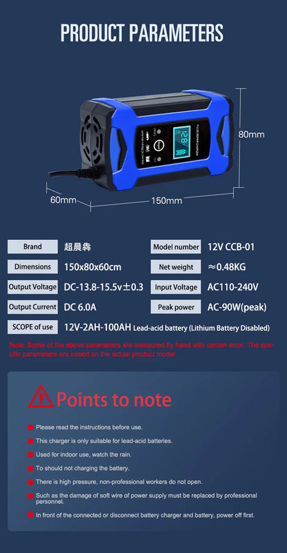Latest Trending 12V 6A Automatic Smart Electric Battery Charger for Motorcycles and Cars-Dropshipping Product
