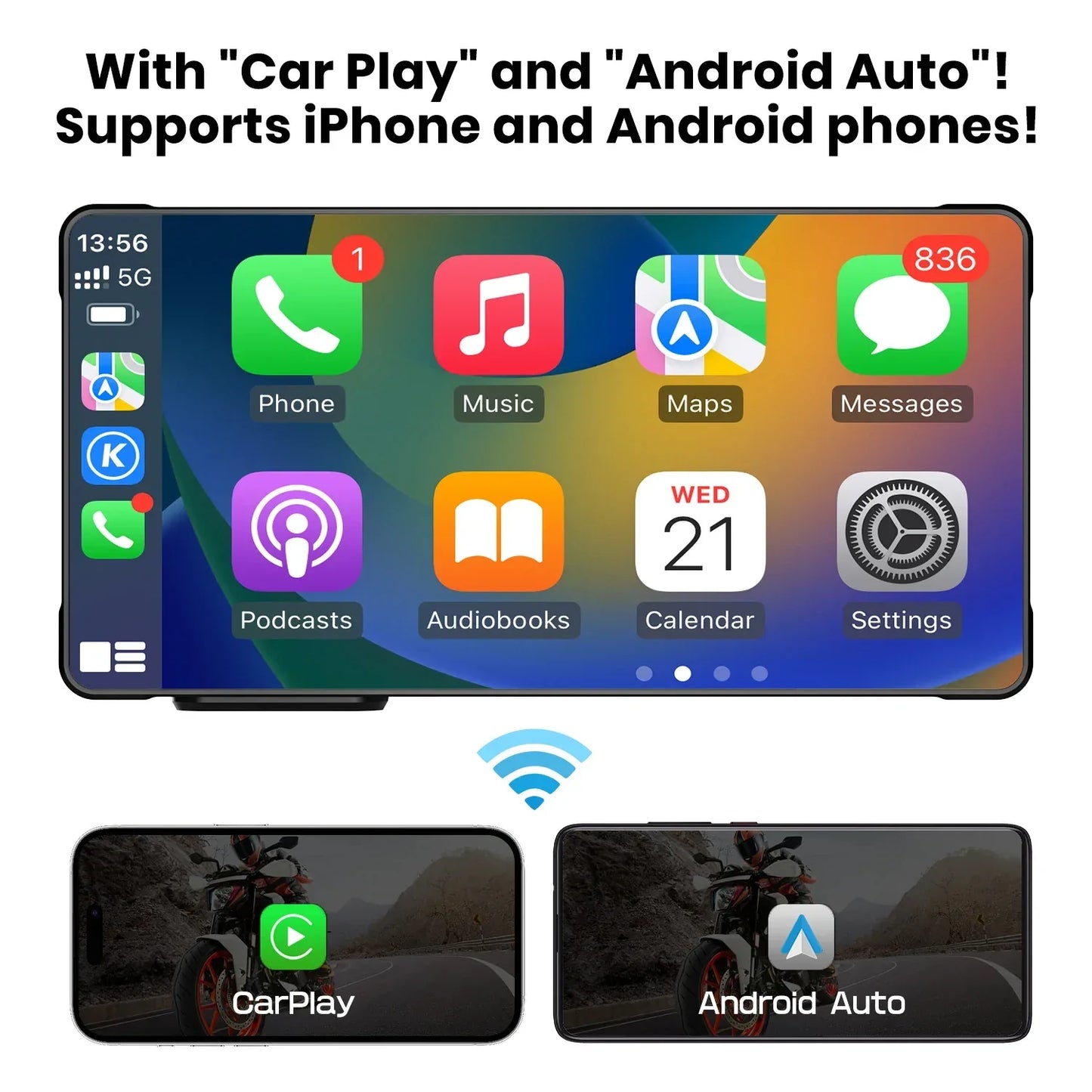 Motorcycle Gps with Carplay Screen BT 5 Inch Waterproof With Android Auto Portable Moto Navigator Carplay Motorcycle System Gps