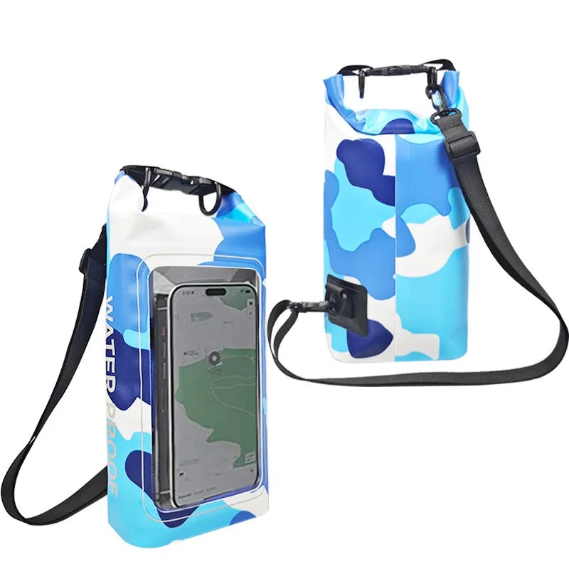 Sinodiving Supplier 2L Roll Top Floating Waterproof Phone Pouch Shoulder Dry Bag Touch Screen for Hiking Camping Surfing Black