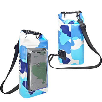 Sinodiving Supplier 2L Roll Top Floating Waterproof Phone Pouch Shoulder Dry Bag Touch Screen for Hiking Camping Surfing Black