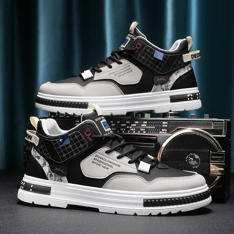 Spring Men's New Breathable High Top Small White Versatile White Shoes Thick Sole Casual Board Shoes for Men