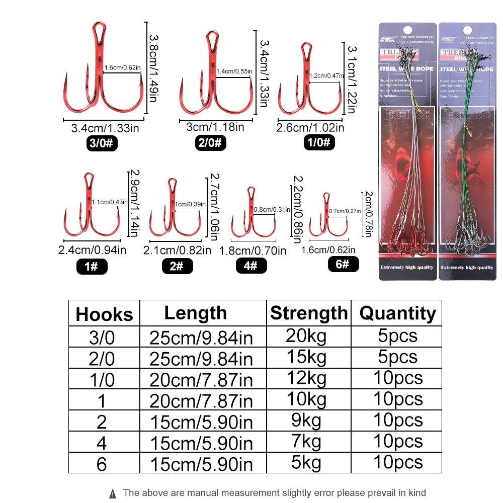 FTK Steel Fishing Line Accessory Tools with Anti-Bite Feature Wire Leader Treble Hooks Lead Core Leash for River Fishing