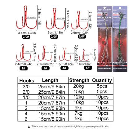 FTK Steel Fishing Line Accessory Tools with Anti-Bite Feature Wire Leader Treble Hooks Lead Core Leash for River Fishing
