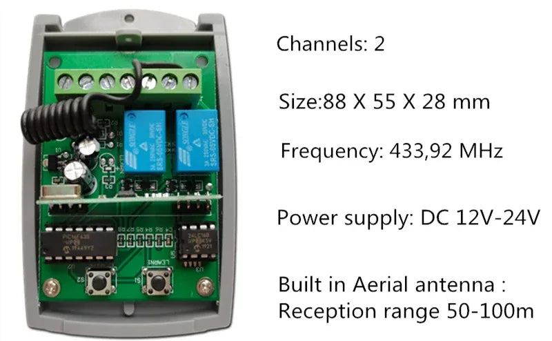 Universal 2 Channel ON/OFF RF Switch Wireless Receiver 9V-24V 433mhz Receiver For Brands Remote Control