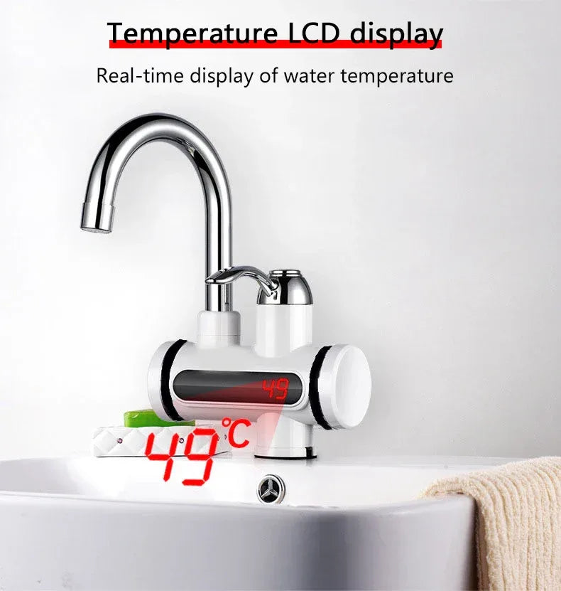 DMWD Electric Instant Hot Water Faucet Stainless Steel Water heater with LED Temperature Display Tankless Tap For Kitchen shower