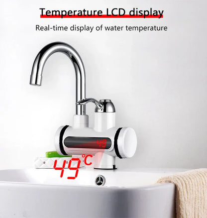 DMWD Electric Instant Hot Water Faucet Stainless Steel Water heater with LED Temperature Display Tankless Tap For Kitchen shower