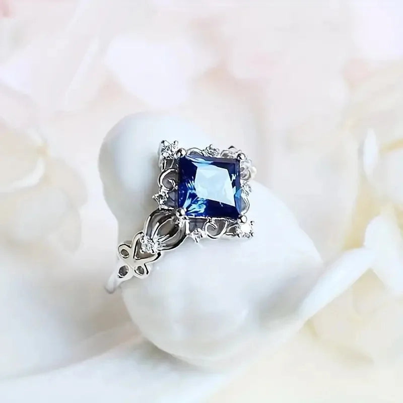 Geometric Princess Cut Ring Prong Set Women's Elegant Fashion Jewelry