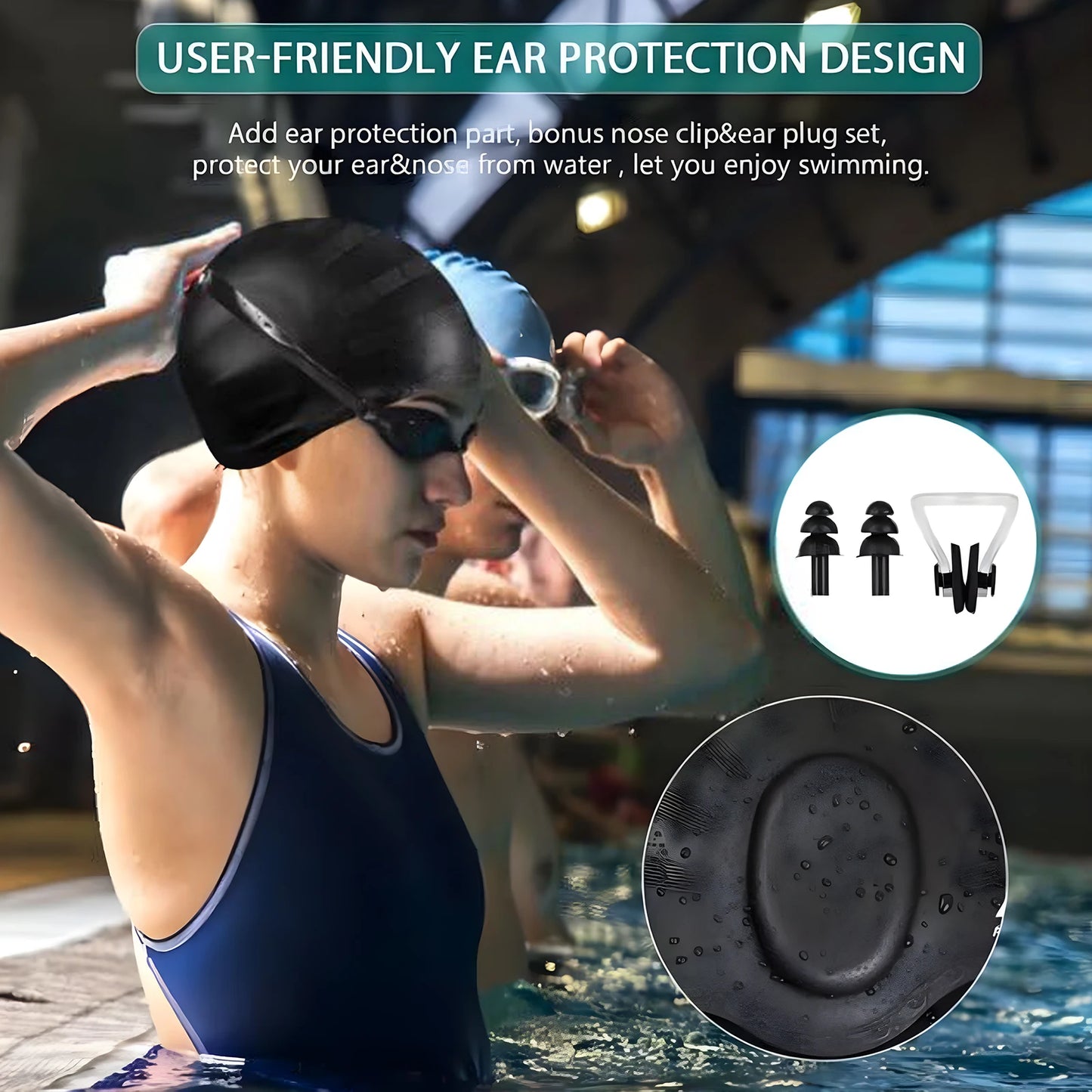 Custom Logo Printed Silicone Swim Cap with Ear Protection Eco-Friendly Unisex Design for Swimmers