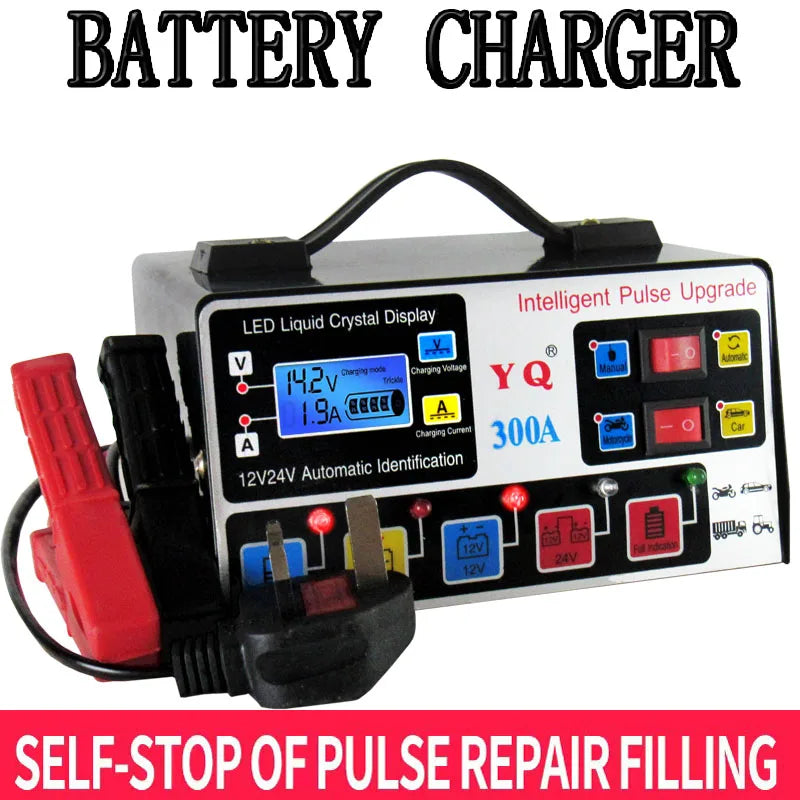 Smart Pulse 24V/12V Car Battery Charger Large Power Trickle Repair for SUV Truck Boat Car Motorcycle
