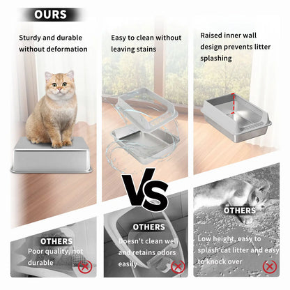 Stainless Steel Semi-closed Rectangular Cat Litter Box with Top-in Lid Anti-splash High Fence Pet Cleaning