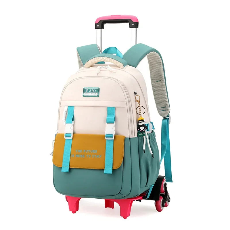 Unisex Lightweight Six-Wheel Pull Rod School Backpack Large Capacity Fashionable Waterproof Backpack Character Simple Style Kids