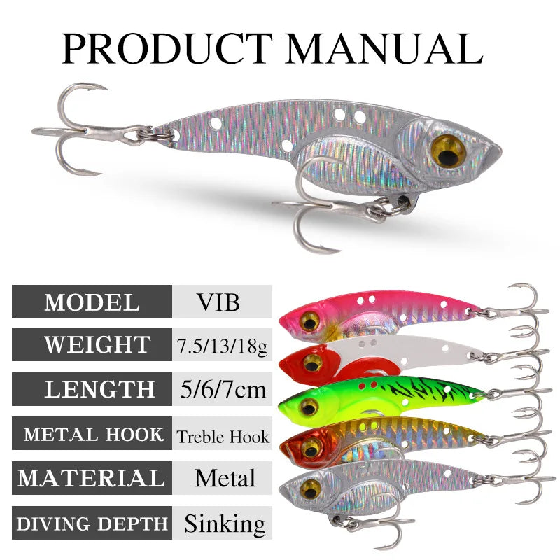 VIB Lures 7.5/13/18g Long Throw Metal Blood tank Hook Sea Fishing Freshwater Bass Lures