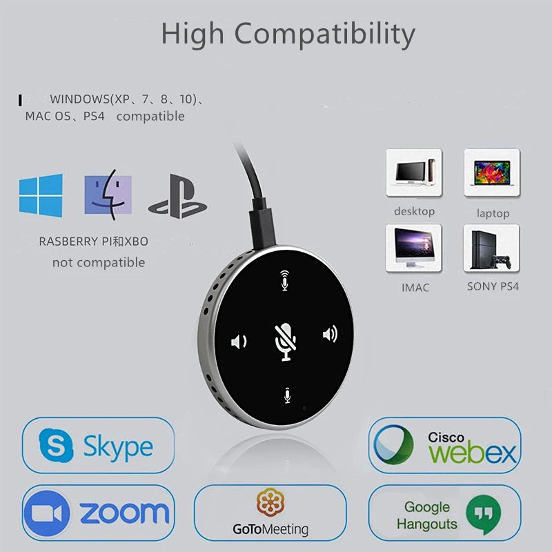 Plug and Play Type-C Dynamic Portable Omni-Directional Noise Cancelling Wired Desktop Video Conference Microphone Speaker