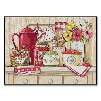 NKF Warm Kitchen Eco-Friendly Cotton Thicken Fabric Cross Stitch Glitter Canvas Embroidery Counted Cross Stitch Kits for