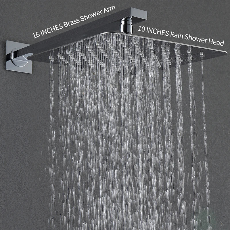 Matte Black Brass Wall-Mounted Rainfall Shower Mixer Chrome-Finished In-Wall Metered Shower Head Polished Inverted Faucet System