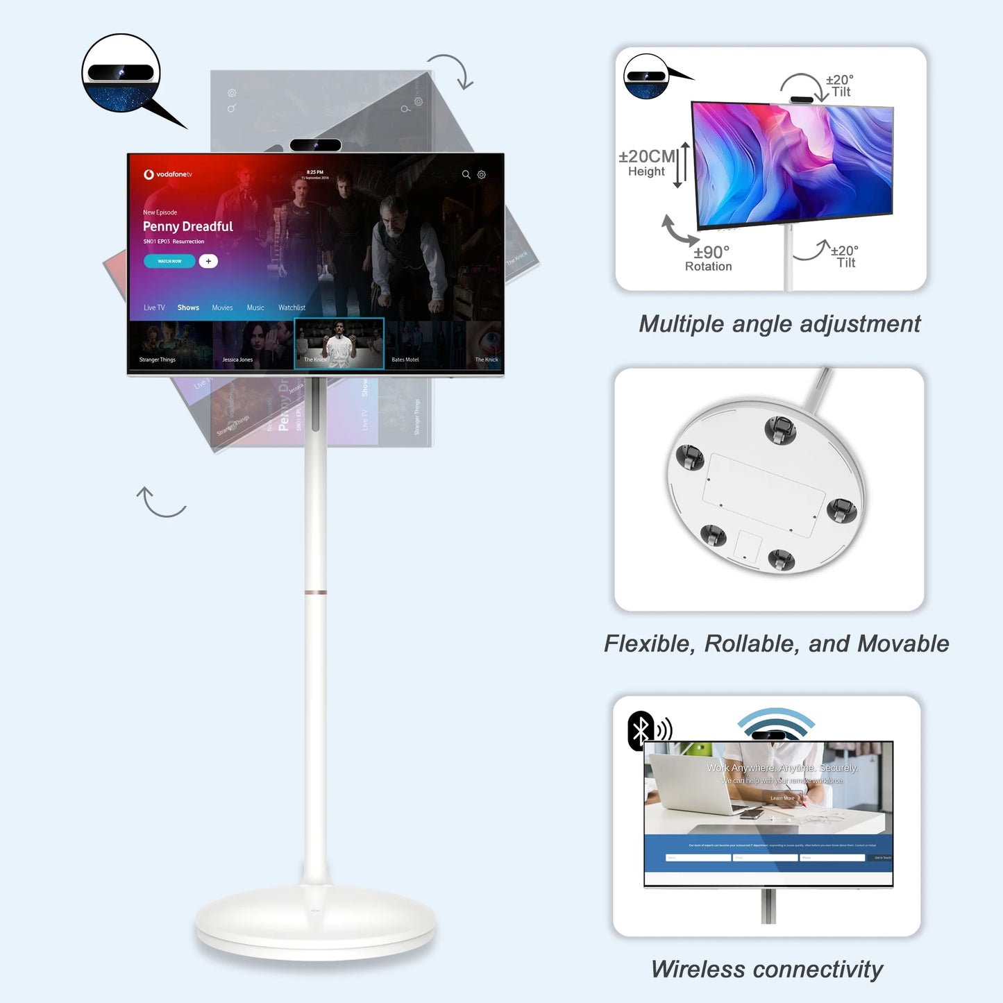 27-32 Inch Portable Smart Mobile TV Stand LED Backlight Touch Screen LCD Rollable for Android Televisions and Cameras