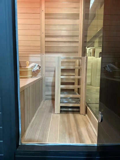 CE/ETL Certificated 4 Person Red Cedar Outdoor Sauna Slope Roof Sauna for Hotel Villa Use