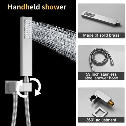 3 Functions Digital Display Thermostatic Shower System Brushed Nickel Brass Shower Set Rainfall Shower Faucet Set with Body Jets
