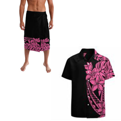 Hot Sale Hawaii Flower Print Summer Aloha Shirts Men Quick Dry Short Sleeve Custom Lavalava Ie Faitaga Men Beach Swimsuit Sarong