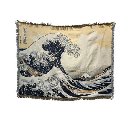 Ready to Ship Amyhouse Vintage Tapestry Aztec Woven Jacquard Japan Wave Blanket Tapestry