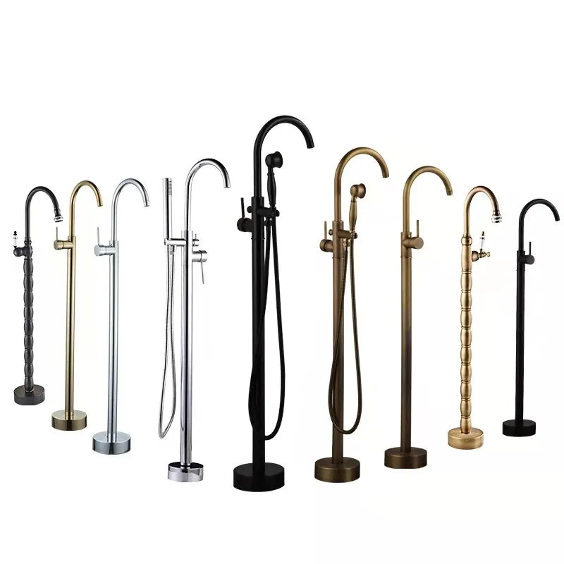 Hot Selling 5 Star Hotel Standard Luxury Chrome Gold Finish Bathtub Mixer Full Brass Bath Faucet Freestanding Bathtub Taps