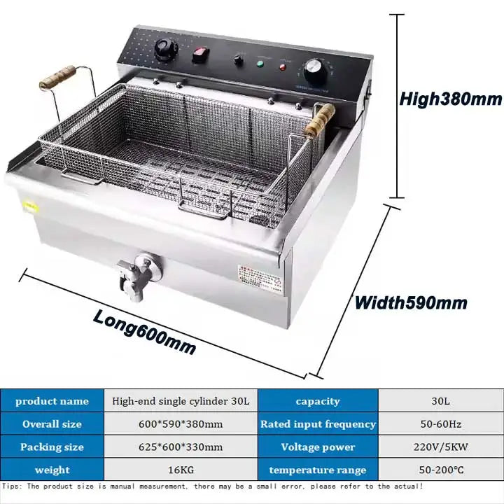Premium Commercial Full-Size Electric Deep Fryer 30 Liters Professional Restaurant Industrial New Standing Fryer