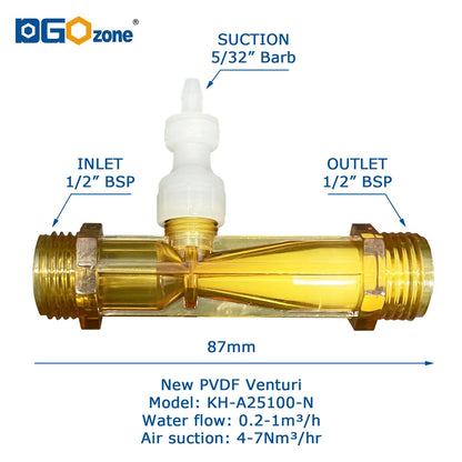 1/2in  Venturi Injector with Valve for Gas Mixer PVDF Body Ozone Proof Spa Venturi Connector KH-A25100-N DGOzone