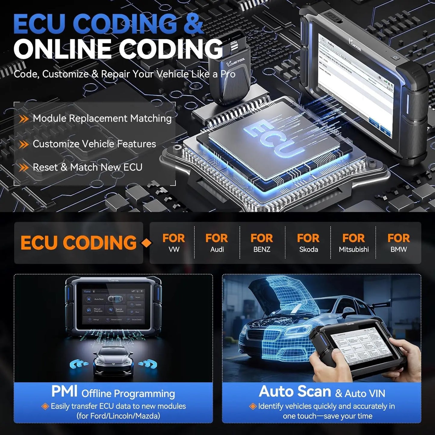 USA Warehouse VD70S Wireless All Keys Lost Car Key Programmer Machine Car Key Pin Code Reader Auto OBD2 Scanner Diagnostic Tool