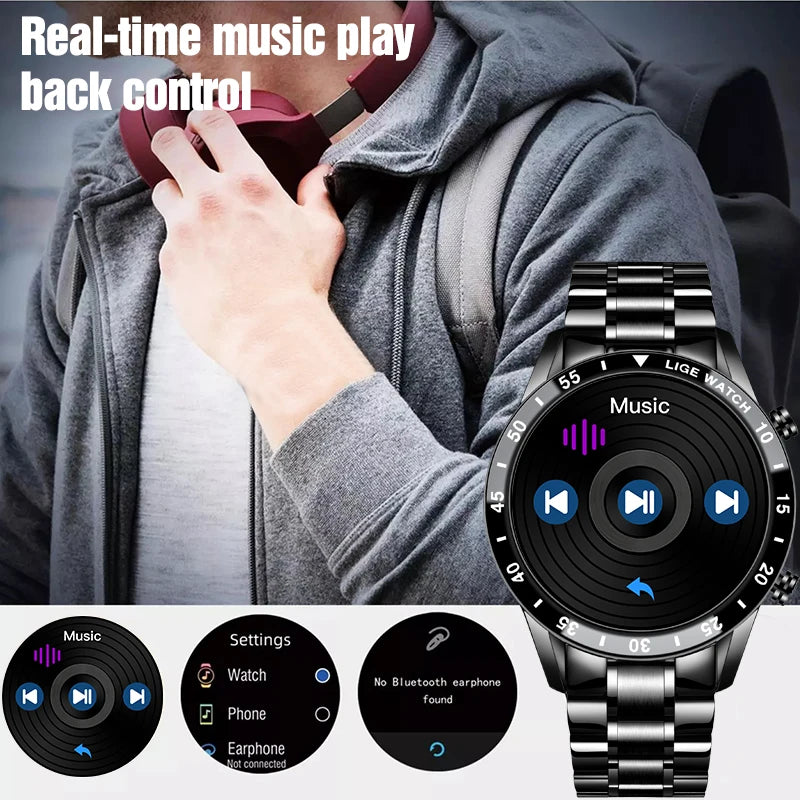 LIGE BW0189 Rugged Steel Men's Smartwatch Answer Dial Call Fitness Tracker Wearable DevicesWaterproof Smart Bracelet for Sports
