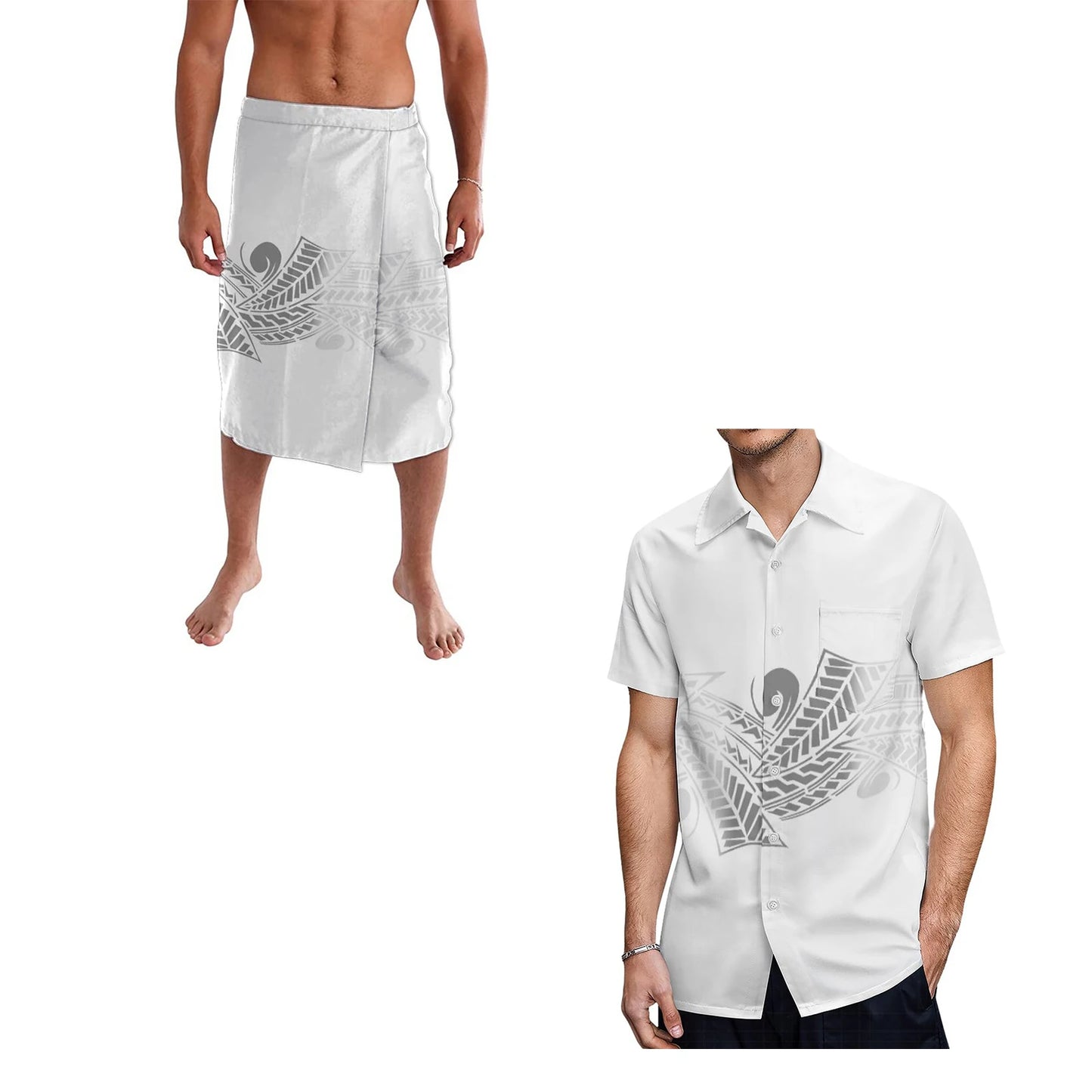 Hot Sale Hawaii Flower Print Summer Aloha Shirts Men Quick Dry Short Sleeve Custom Lavalava Ie Faitaga Men Beach Swimsuit Sarong