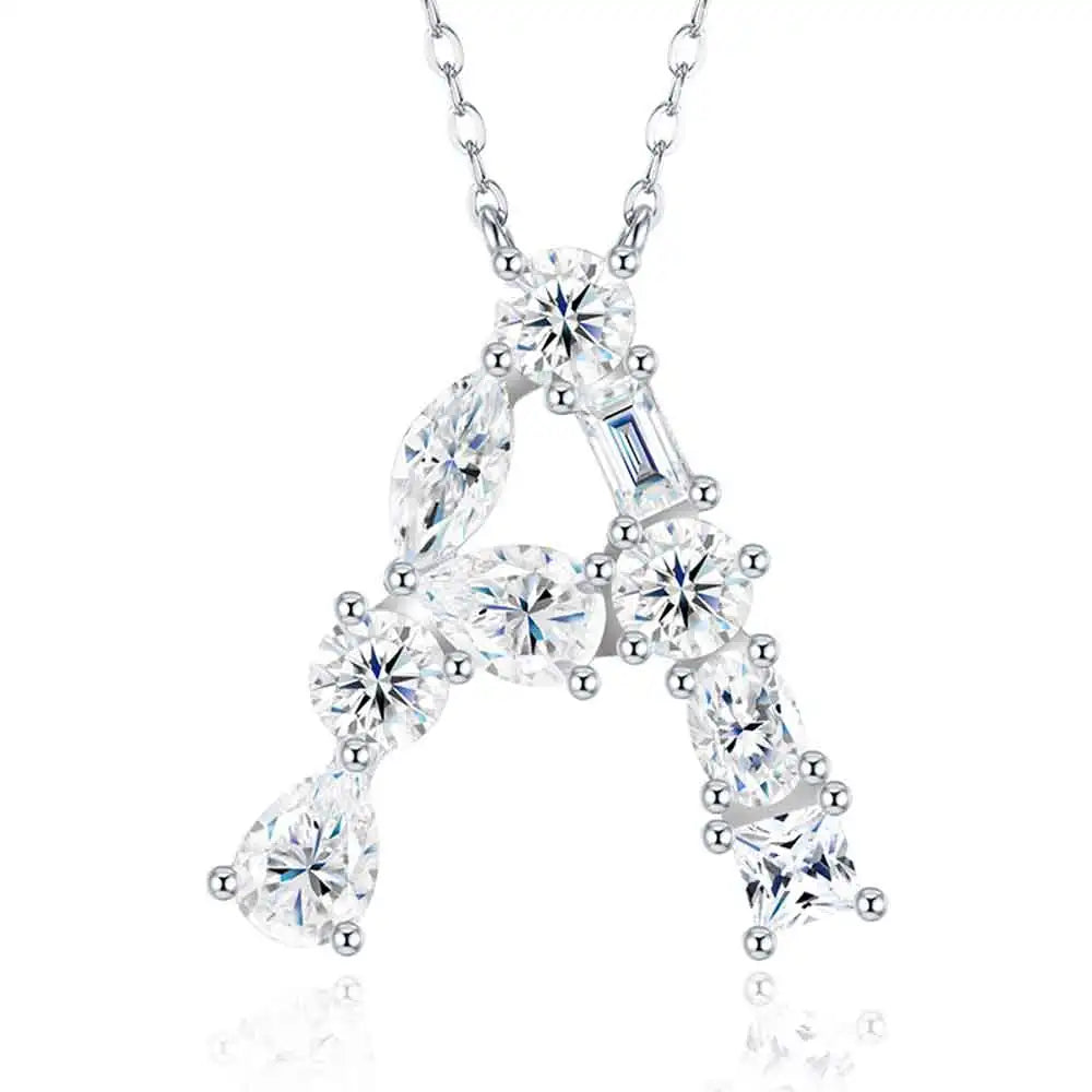 Letter B Moissanite Pendant Chain Pear Cut VVS1 Moissanite Necklace Letter Design Square Moissanite Necklace