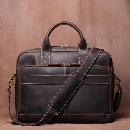 Vintage Genuine Leather Messenger Bag Briefcase Large Satchel Shoulder Bag Rugged Leather Laptop Bag