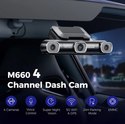 AZDOME Dash Cam M660 2K+3*1080P 4CH Car DVR GPS 5G Wifi Built-in 128GB EMMC Voice Control 24H Parking Monitor Super Night Vision
