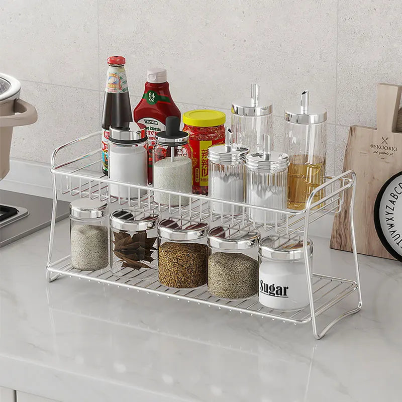 Multifunctional Countertop Stand Stainless Steel Home Storage Rack Mug Cosmetic Spice Organizer for Bathroom Kitchen Livingroom