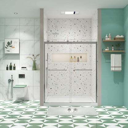 Polished Chrome Double Sliding Shower Door, 5/16" Nano-Coated Tempered Glass & 36K-Cycle Tested Hardware