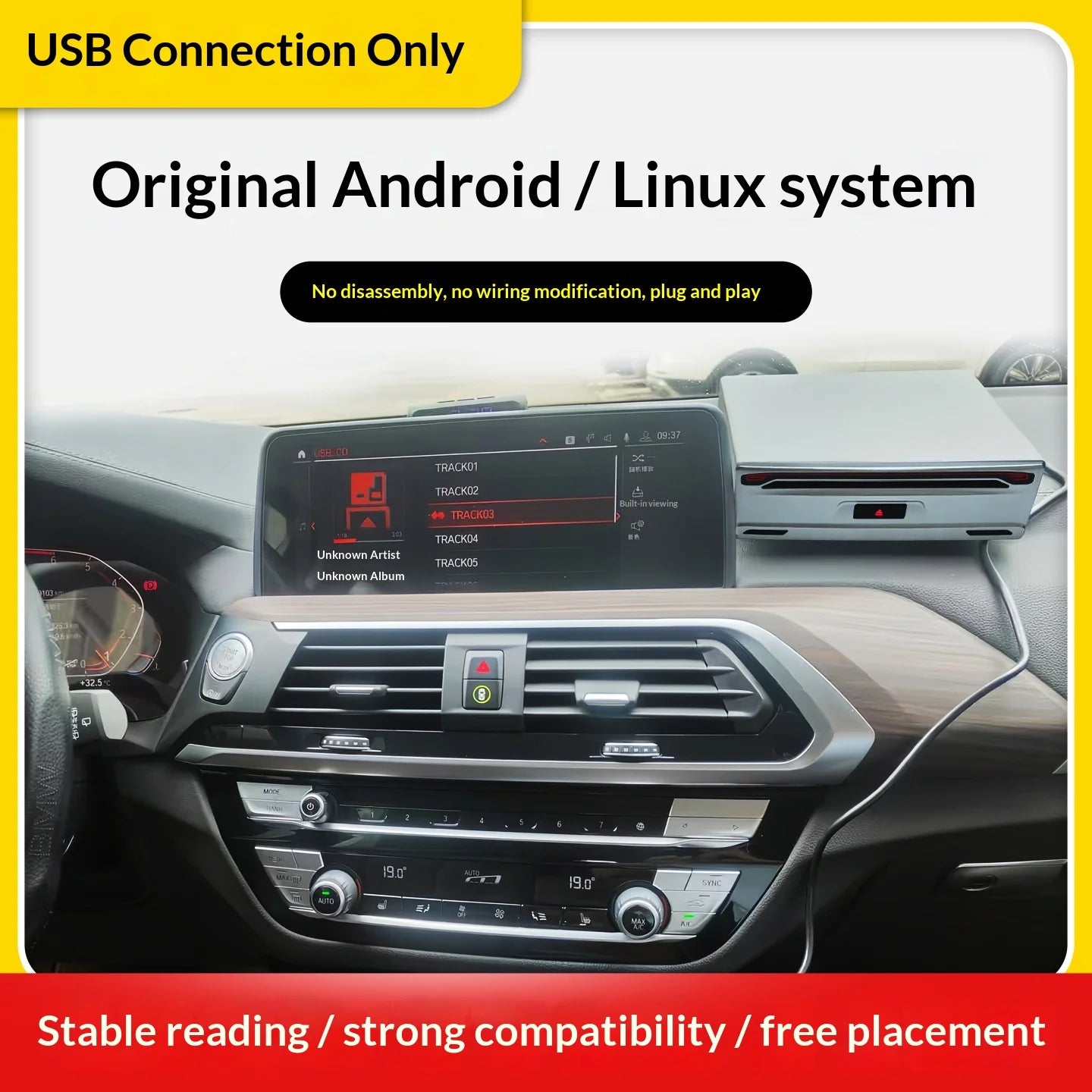 Car for Disc Box USB Optical Drive Android Navigation VCD/CD Player Full Format CD Modification 1 Year Warranty Universal Fit