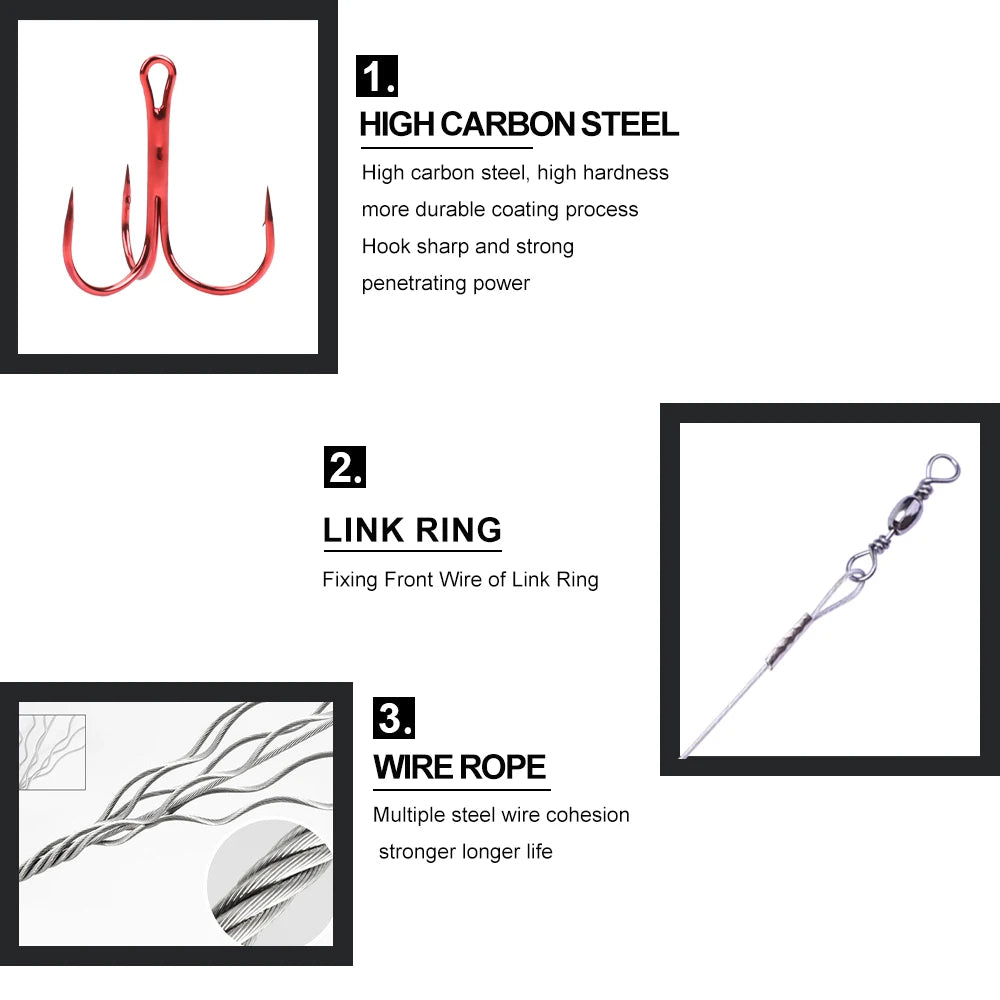 FTK Steel Fishing Line Accessory Tools with Anti-Bite Feature Wire Leader Treble Hooks Lead Core Leash for River Fishing