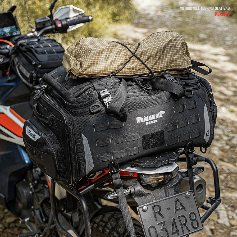 Rhinowalk Mechanic 50-70l Motorcycle Tail Seat Bag Pack Adventure Large Rear Luggages for ADV Long Distance Touring Saddlebag